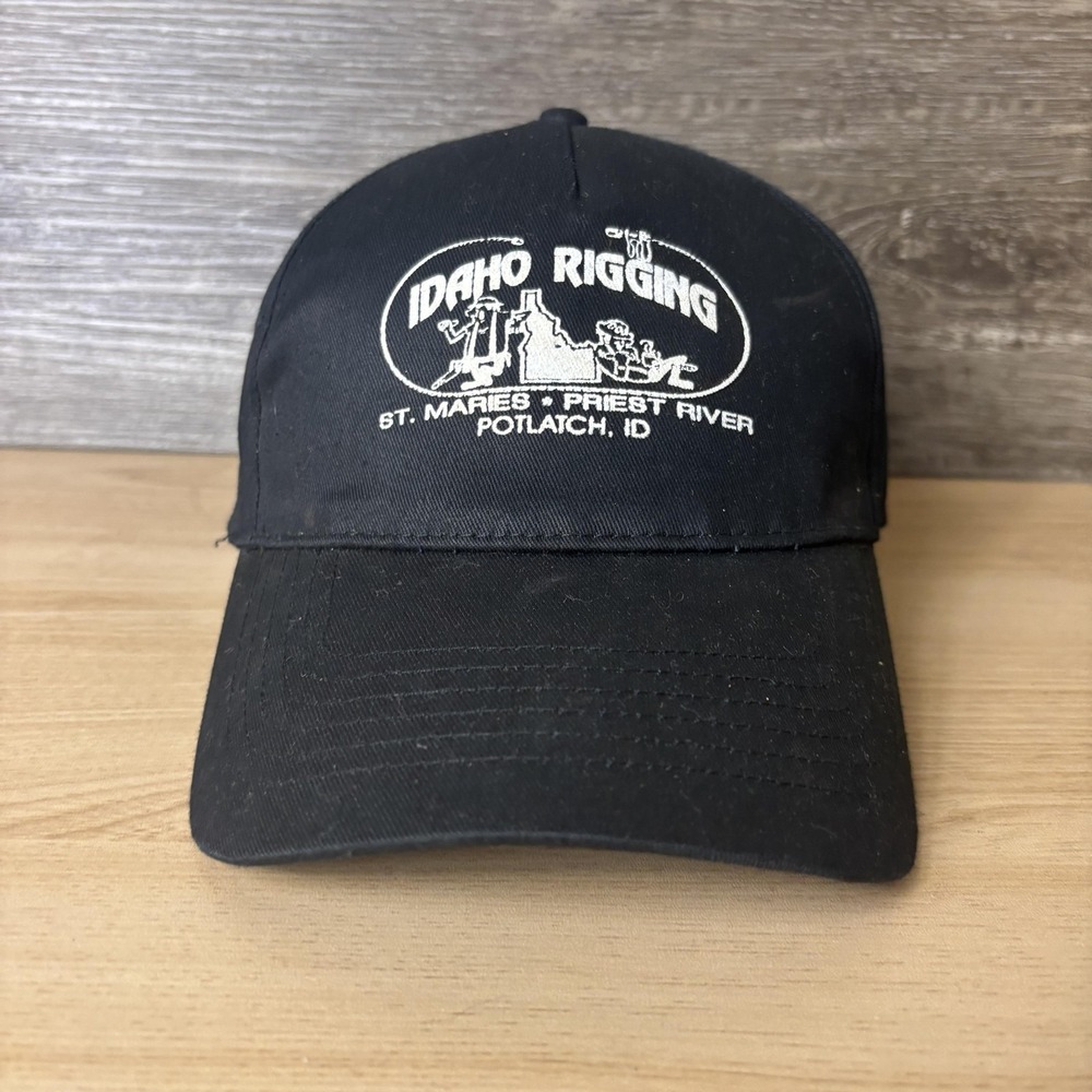 Idaho Rigging Hat Cap Strap Back Black Embroidered Promo Mens St Maries Potlatch